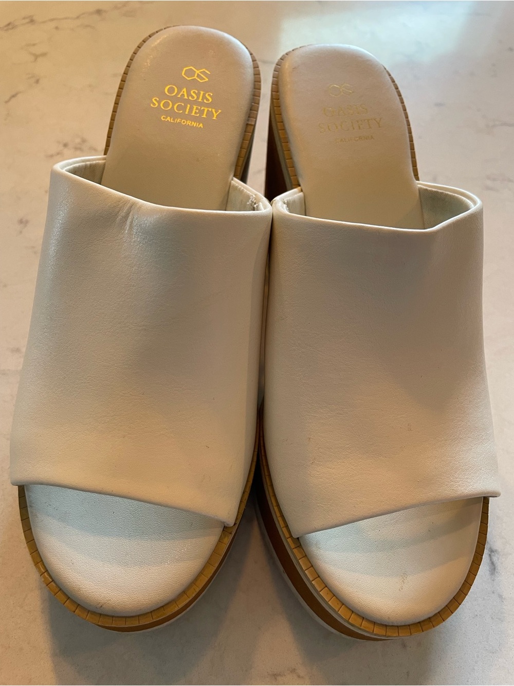 Oasis Society Cream Open-Toe Slide Mules